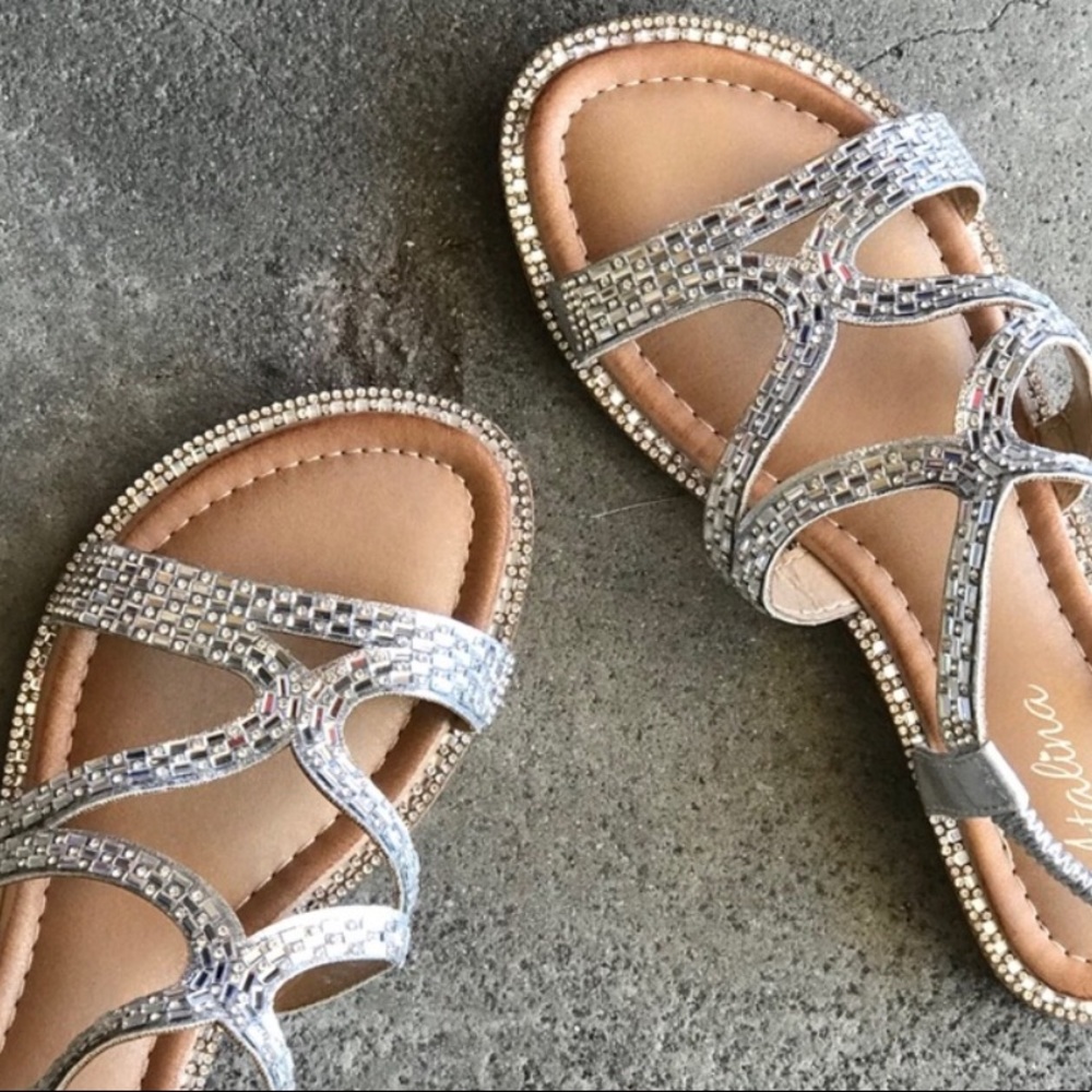 Italina Silver Rhinestone Embellished Flat Sandal - Picture 2 of 8